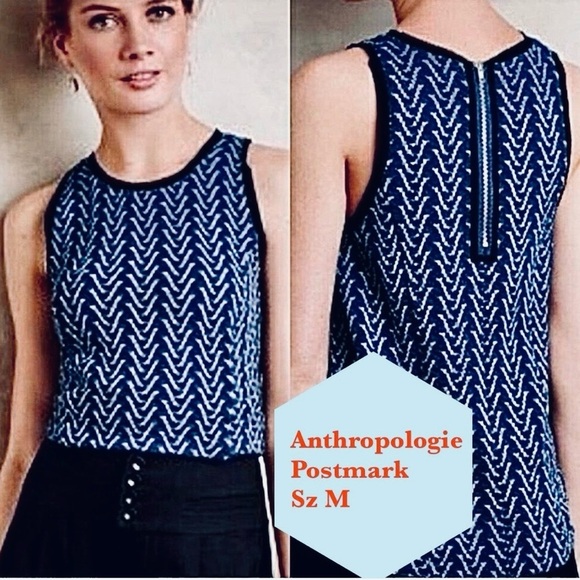 Anthropologie Postmark Women's M Sleeveless Tank Blue Black Textured Top - Picture 2 of 12